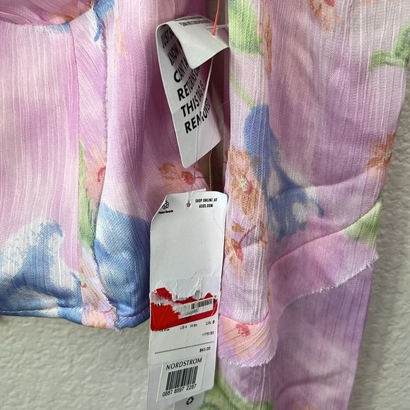 ASOS Design Corset Top With Ruffle Shoulder In Pink Occasion Floral Print Size 4 - Picture 10 of 15